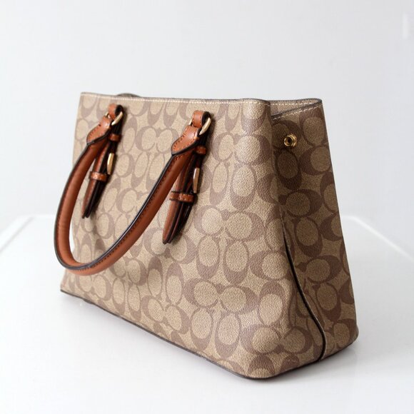 Coach Signature Coated Canvas Satchel Bag with Leather Handles - Picture 6 of 16